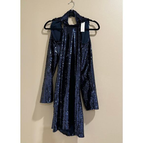 Sabina Musayev Halter Blue Sequin Arena Mini Dress Large L NWT - Picture 9 of 11